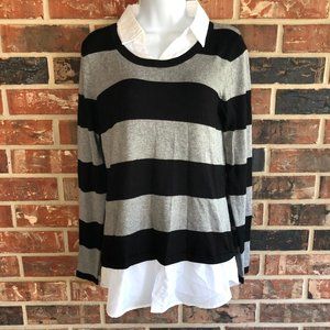 Faded Glory Women's Medium Striped Twofer Sweater
